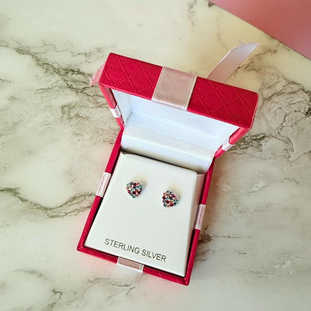 Sterling Silver Multicolor Heart Earrings - Picture 2 of 3